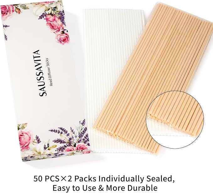 11 inch Diffuser Sticks 100 Pack, Diffuser Reeds Sticks Refill for Home and Bathroom, Diffuser Reeds Sticks for Scented Diffuser Nude&White