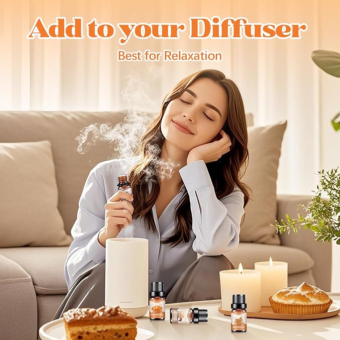 Bakery Essential Oils Set,Premium Fragrance Oil for Diffusers, Scents for Candle & Soap Making, Pumpkin Pie, Cream Vanilla, Gingerbread,Cinnamon Sugar Donut and Cake More 10x5ml,Aromatherapy Oils