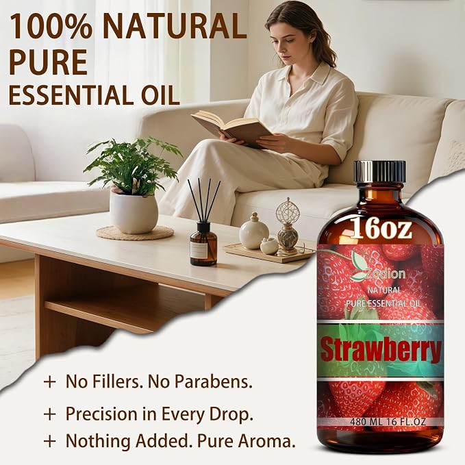 Strawberry Essential Oil - Strawberry Fragrance Oil for Diffuser, Massage, Humidifier, DIY Candle, Soap Making, Home, Bath, Yoga - 16 fl oz (480ml) - ZODION Essential Oils