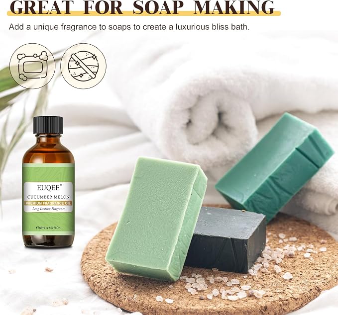 EUQEE Cucumber Melon Fragrance Oil, Premium Cucumber Melon Essential Oil 2.02 Fl oz/ 60ml with Glass Dropper for Diffuser, DIY Soap, Candle Making