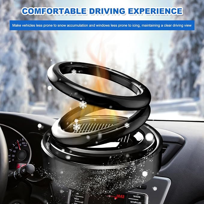 Solar Rotating Car Air Freshener, Solar Energy Refillable Car Dashboard Aromatherapy Ornament, Double Ring Fragrance Diffuser Decorative Accessories for Vehicle Home Office (Black)