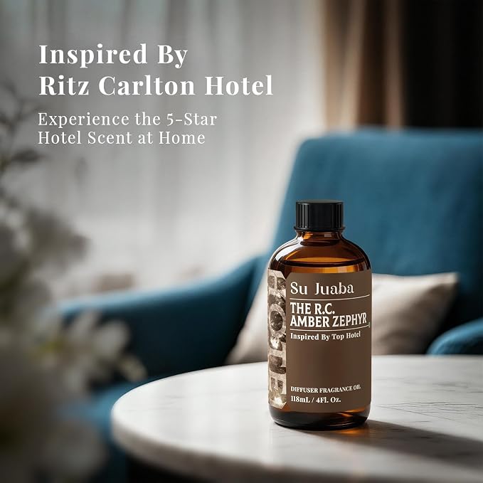 SU JUABA The R.C. Amber Zephyr Diffuser Oil Luxurious Hotel-Inspired Scent - Ambergris Sea Breeze Abies Fabri for Aromatherapy Machines & DIY Crafting - 4Fl Oz