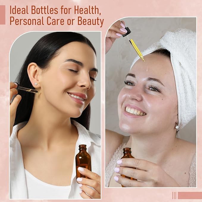 12 pcs, 1 oz Amber Dropper Bottles w/ 3 Stainless Steel Funnels & 1 Long Glass Dropper - 30ml Glass Bottles with Eye Droppers, Leakproof Essential Oils Bottle for Health, Personal Care & Beauty