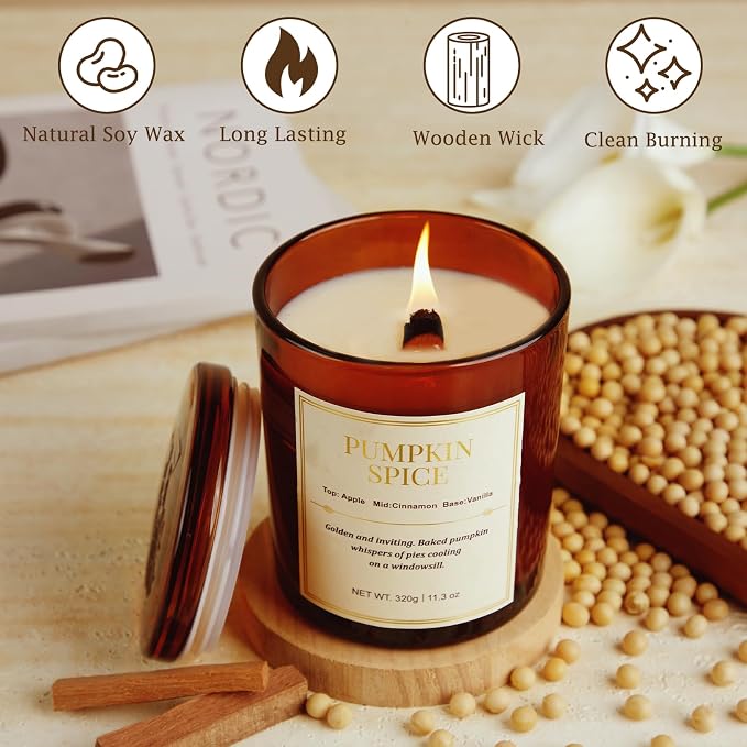 Scented Candles for Home,2 Pack Wood Wick Pumpkin Spice Scented Candles,22.6 oz Natural Soy Wax Candles with Gift Box,Long Lasting Candles for Home Decor,Gifts for Women