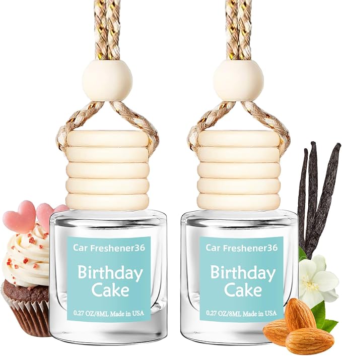 Hanging Car Air Freshener, Long Lasting Essential Oil Diffuser, Non-Toxic New Car Scent, Cute Car Fresheners for Women, 2 Pack Made in USA