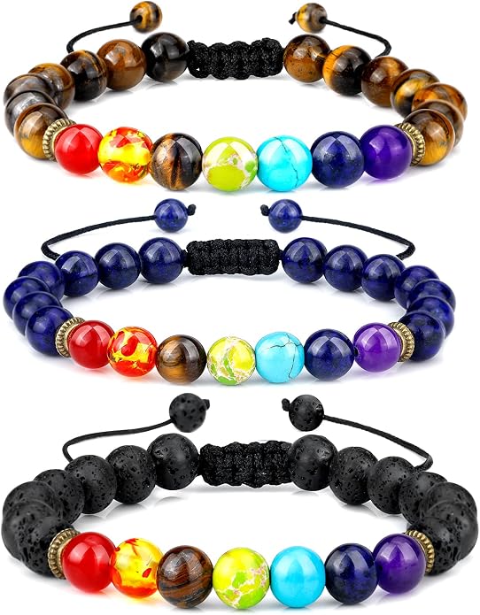 ONESING 2-12 Pcs Chakra Bracelets for Women Rock 7 Chakras Crystals and Healing Stones Bracelets 8mm Crystal Bracelets Yoga Beaded Bracelets for Women Men Essential Oil Diffuser