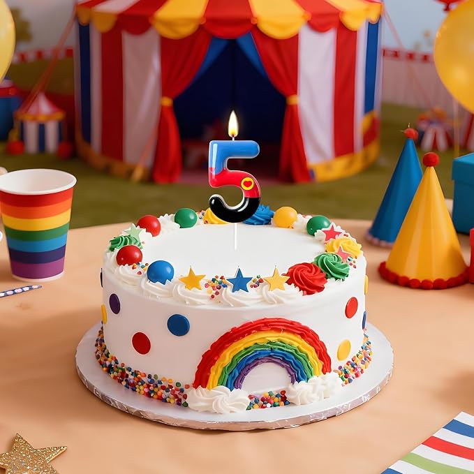 Number 5 Birthday Candle for Cake – Red Blue Cartoon Hero Style with Heart Design – Cute Cake Topper for Birthday Party Decoration