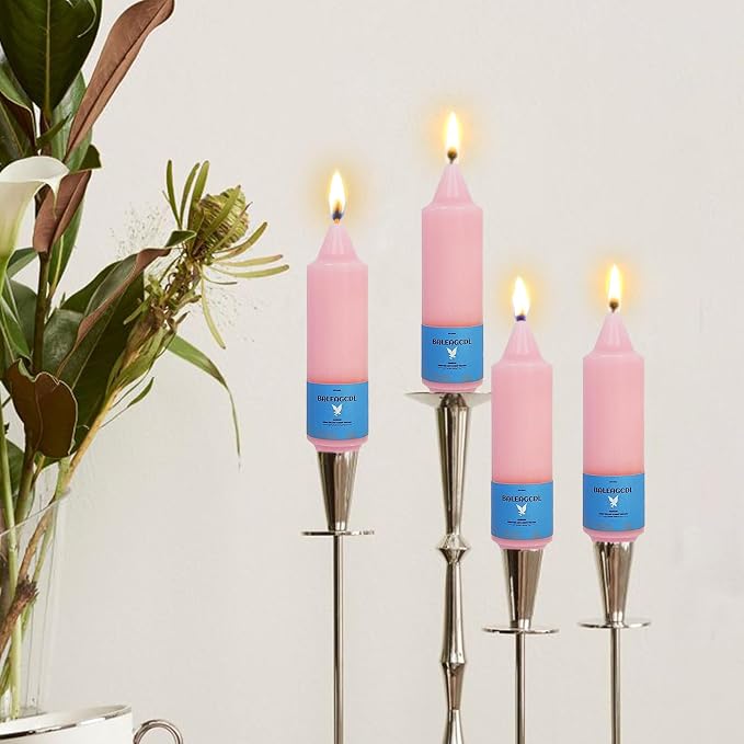 Smokeless Candlesticks Short Taper Candle,Unscented 5 Inches Pink Candle Sticks Dripless Tapered Candles for Weddings Décor Women Gifts(4pcs-Pink)