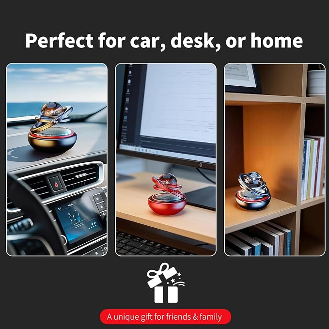 Kwak’s Solar-Powered Rotating Car Aromatherapy Auto-Spinning Ornament with Refillable Scent Pad, Subtle Ocean Fragrance, Ideal Gift for Men Women Dad Husband for Dashboard (red)