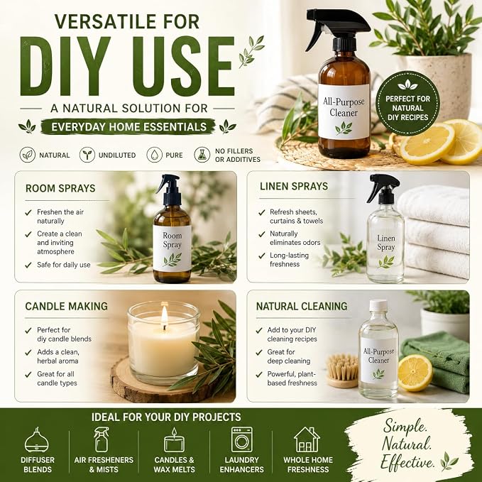 GreenHealth Tea Tree Essential Oil - 8 fl oz (237 ml) Glass Bottle with Cap - 100% Pure Essential Oil