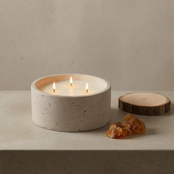 3-Wick Scented Candle-Amber & Musk & Vanilla,Soy Coconut Wax Blend Candle with Acacia Wood Lid,21oz Large Candle,45-Hour Long Burning,Aromatherapy Candle for Home Decor