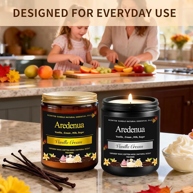 Vanilla Cream Odor Eliminating Candles – Home Air Freshener Soy Candles for Removing Pet, Kitchen & Bathroom Odors, Fresh Air Vanilla Scented Candle, Long-Lasting Candle Gift for Smell Removal