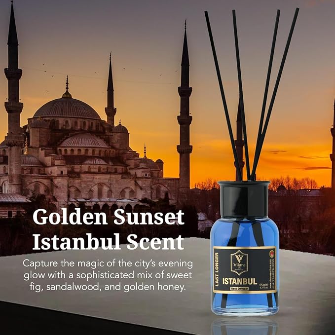Reed Diffuser Set with Sticks for Home – Bathroom, Bedroom & Office Aromatherapy – Long Lasting Scented Oil Diffuser with Sticks – Luxury Room Fragrance Diffuser 55ml,1.7 fl oz (Istanbul Pack 3)