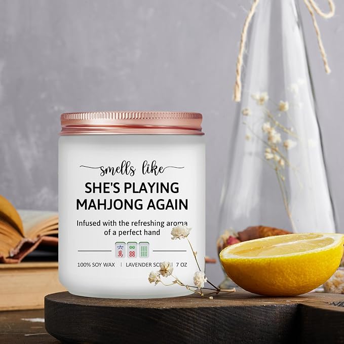 Mahjong Themed Gifts for Women - Mah Jong Accessories & Ornament - Ideas Gifts for Mahjongg Players & Lovers - Mah Jongg Party Christmas Gift for Friends - Lavender Scented Candle
