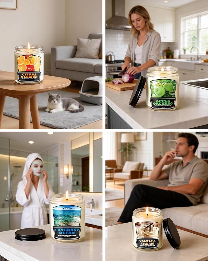 AOOVOO Vanilla Cream 2 Pack Odor Eliminating Candle - Up to 100 Hours Burn time, Eliminates 95% of Pet, Smoke, Food, and Other Smells Quickly, 18 oz Non Toxic Highly Fragranced Air Freshing Soy Candle