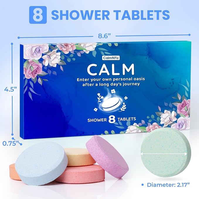 Shower Steamers 8 Pack Set Shower Bombs Tablets in Blue Box with 8 Fragrances with Shea Butter for Self-Care & Relaxation, Idea for Mothers Day Women and Men