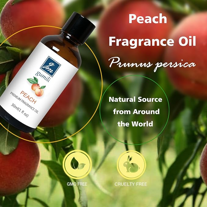 GM Gumili Peach Fragrance Oil, Perfume Oil, Home Scent Oils for Soaps, Candle Making, Dryer Balls, Diffusers, Laundry, Slime -1 oz /30ml