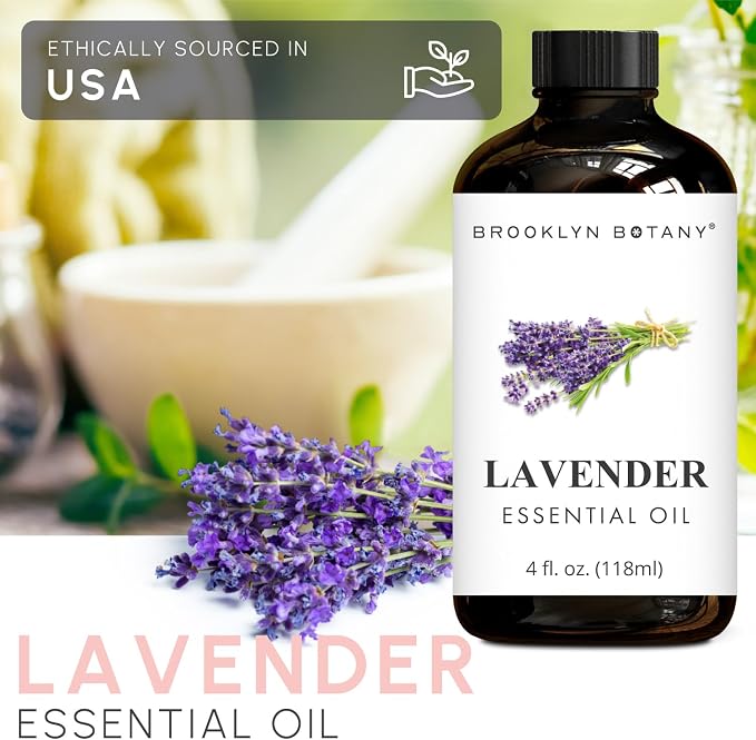 Brooklyn Botany Lavender Essential Oil - Huge 4 Fl Oz - with Glass Dropper - for Aromatherapy and Diffuser