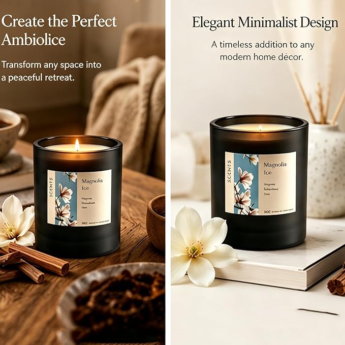Scented Candle for Sleep & Relaxation, Magnolia Sandalwood Soy Candle, Long Lasting 50 Hour Burn, Floral Woody Home Aromatherapy Candle for Bedroom, Yoga, Bath Self Care & Gifts