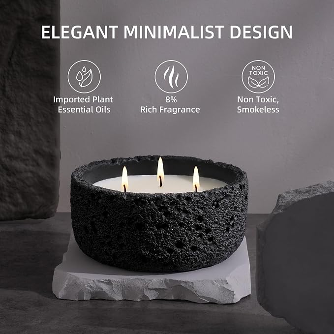 Viyffo Large 3 Wick Scented Candle – Sandalwood & Lavender, 20oz Non Toxic Soy Candles for Women & Men, Matte Black Ceramic Jar Perfect Calming Home Fragrance, Elegant Room Décor & Premium Gift