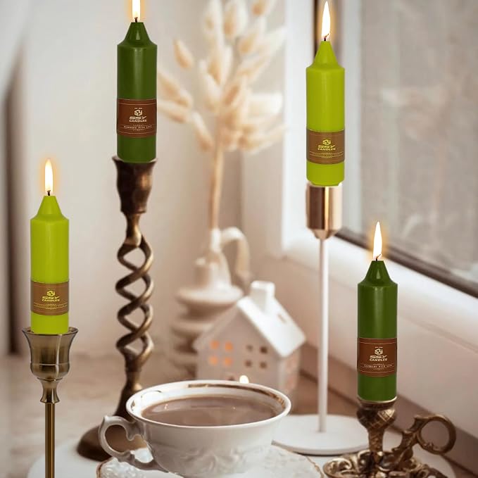 Olive Green & Grass Green Candles 5 inch Short Candle Unscented Taper Candles Ideal as Dinner Candles Smokeless Long Burning Candlesticks for Weddings Dinner Party Home Decor