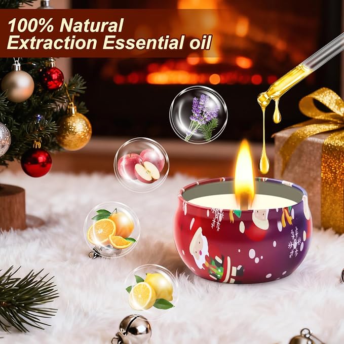 Christmas Scented Candle Gift 12 Pack, Christmas Candles for Home Scented, 100% Natural Soy Wax Long Lasting Jar Aromatherapy Candle Gifts for Mother's Day