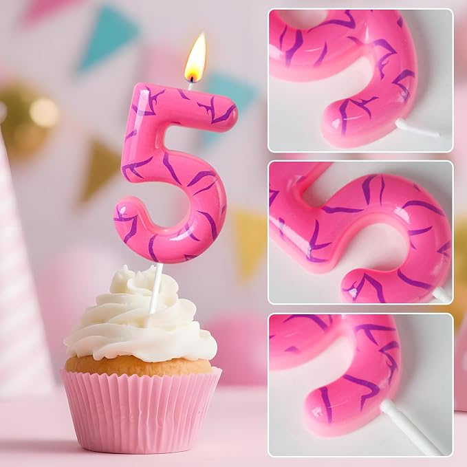 Number 5 Birthday Candle for Cake – Pink Gradient Number Candle with Mystic Rune Pattern, Decorative Cake Topper for Anniversary & Celebration
