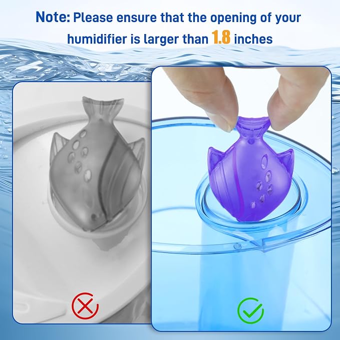 Funmit Humidifier Cleaning Fish, 6 Pack Humidifier Cleaner for Humidifiers and Fish Tanks, Purifies Water, Prevents Hard Water Build-Up, Reduces Scale, Purple