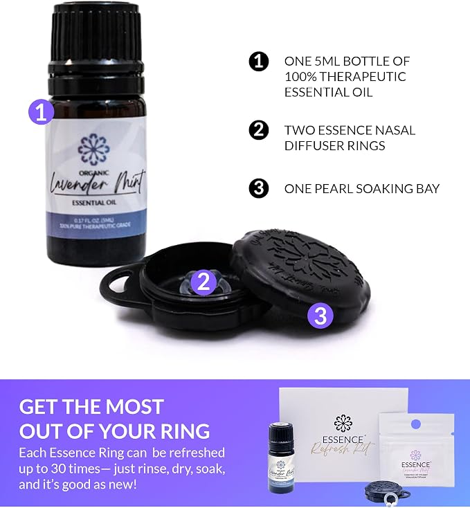 Essence Wearable Aromatherapy Nasal Diffuser – Lavender Mint Essential Oil Nose Ring Silicone Inhaler for Stress & Mood Support - Made in USA & Travel-Friendly