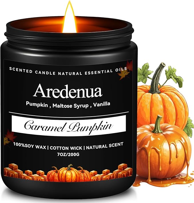 Caramel Pumpkin Candles – Warm Holiday & Winter Caramel Pumpkin Aroma, Cozy Christmas Seasonal Candles Gift, Hand-Poured Soy Candle for Christmas Home Décor & Cozy Seasonal Gifting