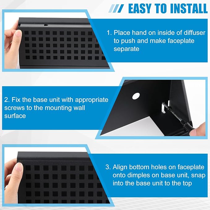Yaocom 2 Pcs 18 Inch Baseboard Register Duct Opening Size Vent Covers for Home Floor Diffuser Wall Corner Baseboard Air Covers Floor Diffuser Including Screws Easy Installation(Black, Plaid)