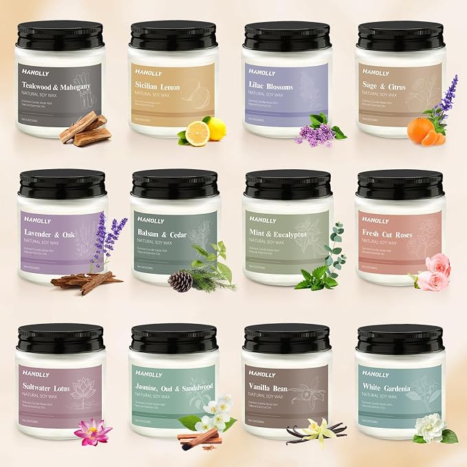 12 Pack Candles for Home Scented, Aromatherapy Candles Gifts Set for Women, Lavender, Vanilla, Rose Candle, 42OZ Natural Soy Wax Long Lasting Jar Candle, Birthday Mothers Day Present