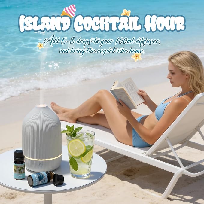 SALUBRITO Summer Fragrance Oils Set, Premium Essential Oils Set for Diffuser, Candle, Soap Making, Fresh Cotton, Coconut, Mojito, Pineapple, Ocean Breeze, Pink Island, Strong Scented Oils