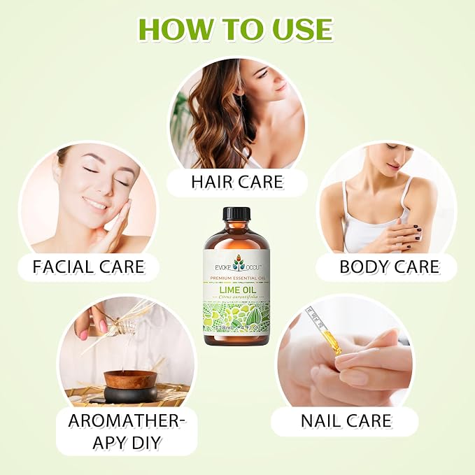 EVOKE OCCU Lime Essential Oil for Diffuser, Aromatherapy, Hair and Candles Making - 4 Fl Oz