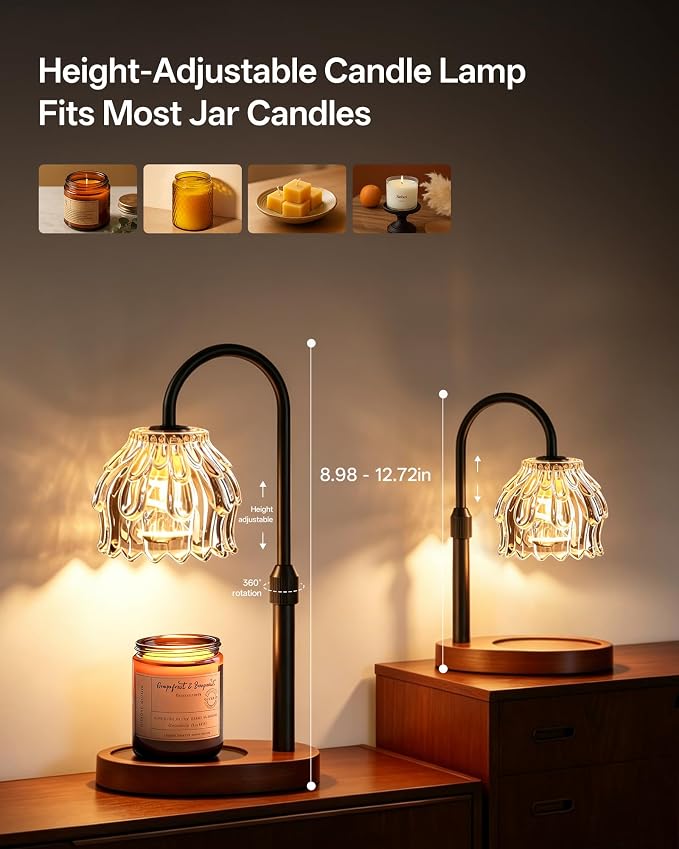 Homelist Candle Warmer Lamp with Timer Dimmer, Electric Wax Melter Warmer for Women/Sister/Mom, Flower Candle Warmer Adjustable with 2 Gu10 Bulbs, Gifts for Birthday/Mother Day, Home Decor