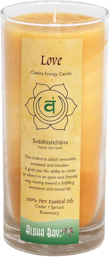 Premium Scented Candle Hand Made Chakra Energy Jar | 11 Oz Jar | Love, Svadhishtana| Yoga, Prayer & Meditation Candle | Long Burn 60 Hours | Essential Oils of Cedar, Spruce & Rosemary | Aloha Bay