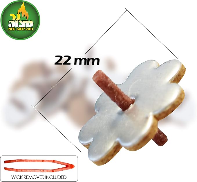 Flower Shaped Floating Wicks - 100 Count (Approx.), Cotton Wicks and Cork Disc Holders for Oil Cups - Bonus Wick Removal Tweezers - by Ner Mitzvah