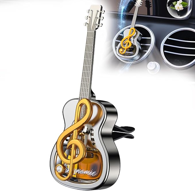 2025 Guitar Car Air Freshener Diffuser Vent Clip Perfume Mini Portable Diffuser Automobile Dashboard Decoration Automobile Air Conditioner Decoration(no perfume) (golden, medium,Without perfume)