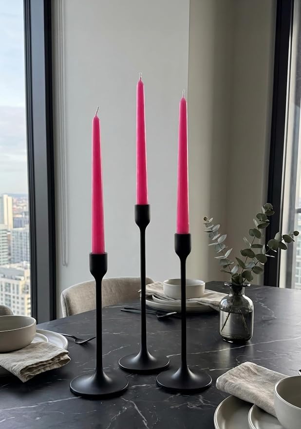 10" Classic Taper Candles, Hot Pink, 4-Pack, 7-8 Hours Long Burning, Unscented Tall Candlesticks