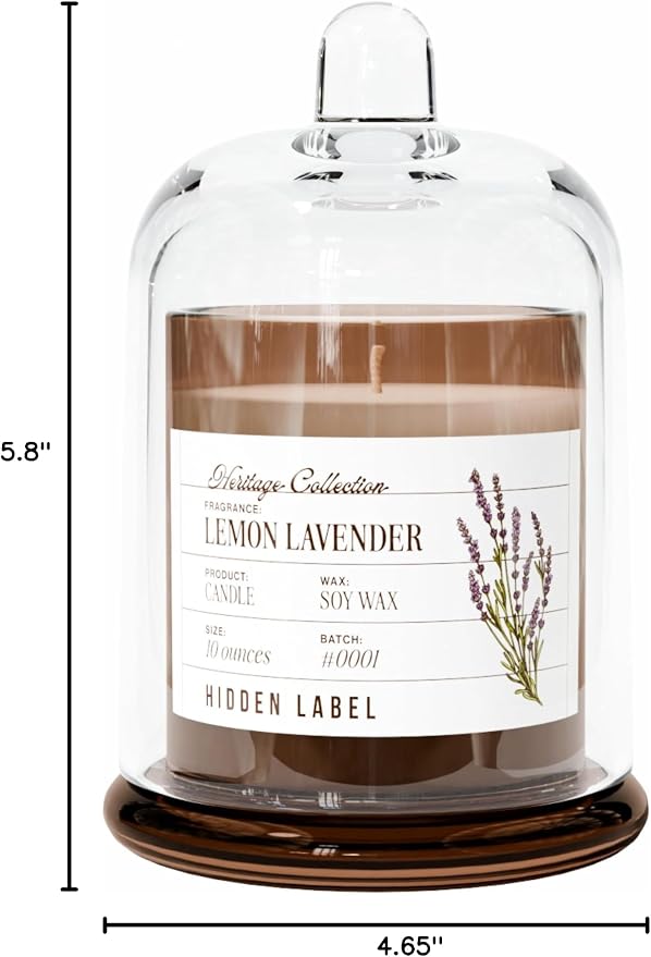 Hidden Label Lemon Lavender Scented Candle - 10oz Non Toxic Candles for Home Scented with Clear Bell Jar, Natural Soy Wax Clean Burning Aromatherapy Candle for Spa/Meditation & Stress Relief Gifts