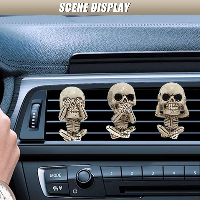 Halloween Skull Car Air Fresheners Vent Clips, Cute Skeleton Car Dashboard Air Vent Trim Clip Accessories, Cool Auto Aroma Diffuser Interior Decoration for Christmas Funny Present (3PCS)