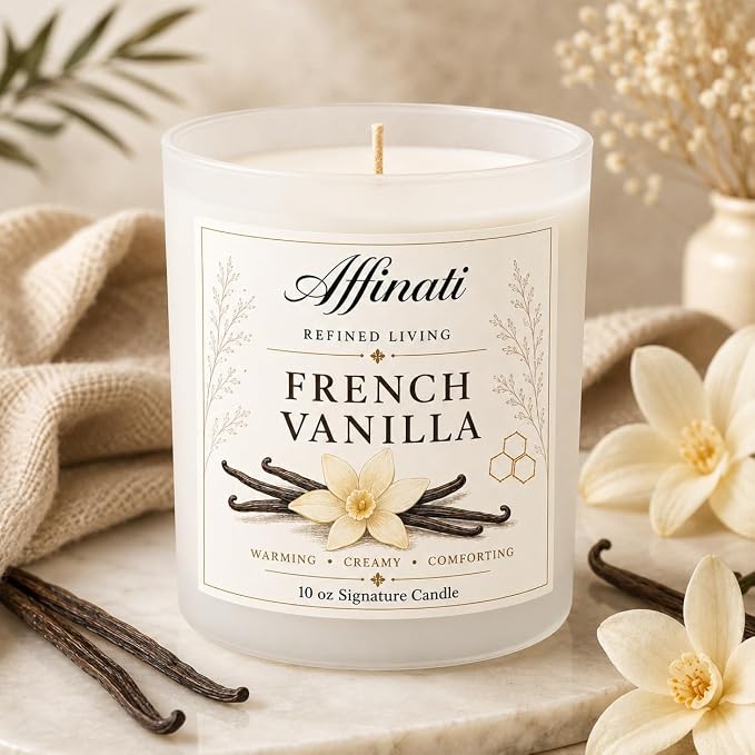 Affinati French Vanilla Signature Candle - 10 oz Luxury Soy Blend Wax Candle, Long-Lasting Home Fragrance