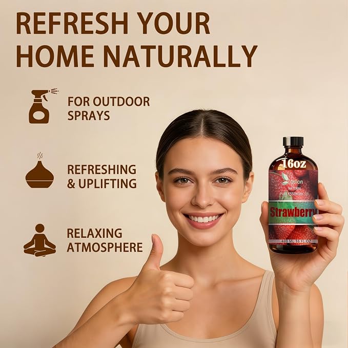 Strawberry Essential Oil - Strawberry Fragrance Oil for Diffuser, Massage, Humidifier, DIY Candle, Soap Making, Home, Bath, Yoga - 16 fl oz (480ml) - ZODION Essential Oils
