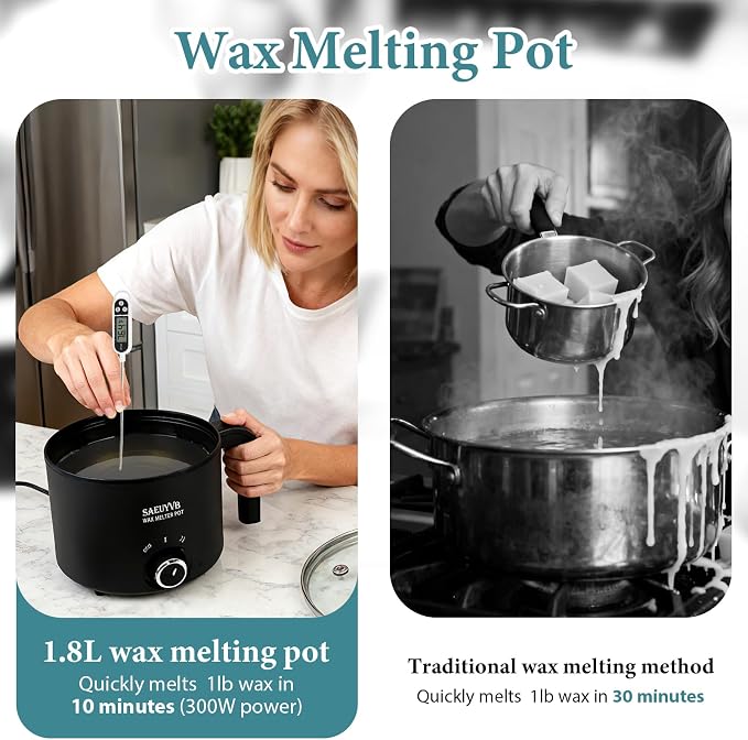 SAEUYVB Candle Making Kit with Wax Melting Pot,Wax Melter for Candle Making with Thermometer, Spoon-Complete Candle Making Supplies for DIY Gifts