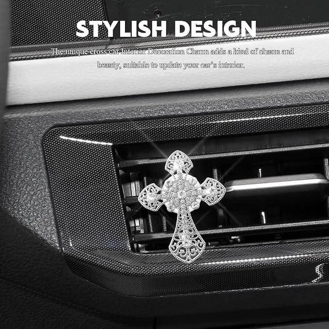Bling Car Air Vent Clip, Cross for Car, Rhinestone Vehicle Air Conditioner Outlet Diffuser Vent Clip, Bling Automotive Dashboard Cross Decoration for Women and Man