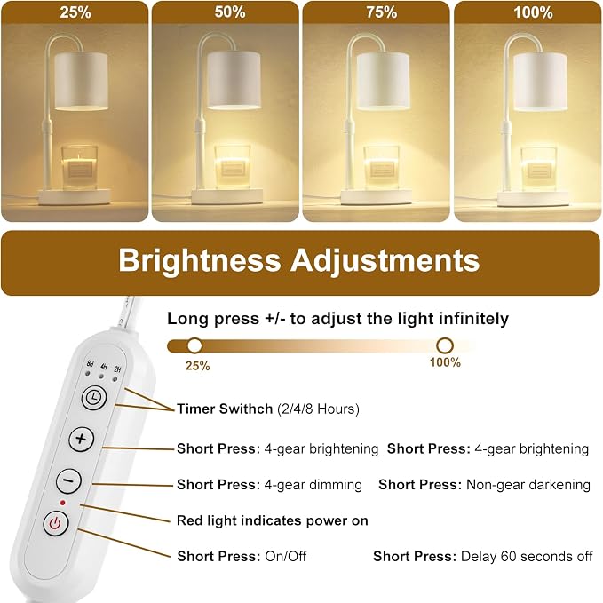 Briever Dimmable Candle Warmer Lamp with Timer, Height Adjustable Electric Candle Wax Warmer, Christmas Birthday Gifts for Women Mom, House Warming Gifts New Home Room Decor, White Solid Wood Base