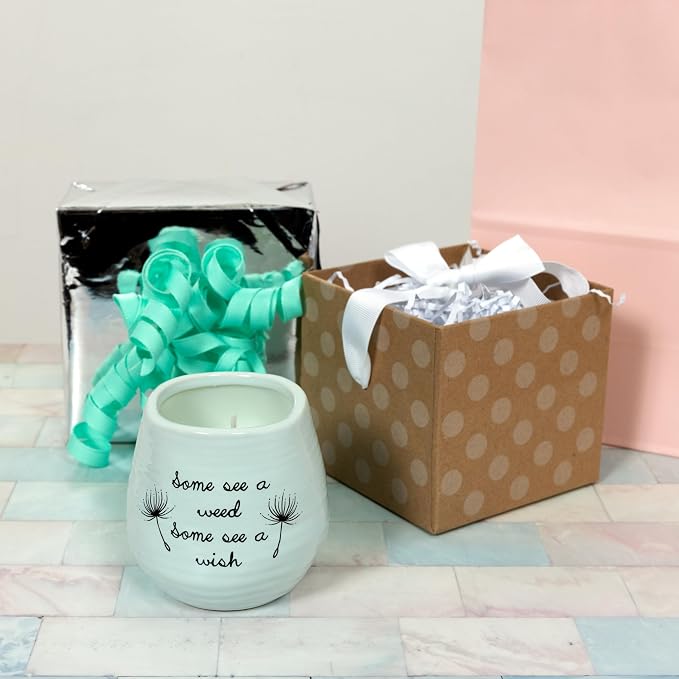 Pavilion Gift Company 77111 Plain Dandelion Wishes - Some See a Weed Some See a Wish Green Ceramic Soy Serenity Scented Candle, 8 oz