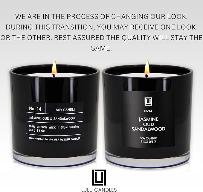 Lulu Candles | Jasmine, Oud & Sandalwood | Luxury Scented Soy Jar Candle | Hand Poured in The USA | Highly Scented & Long Lasting (9 Oz.)