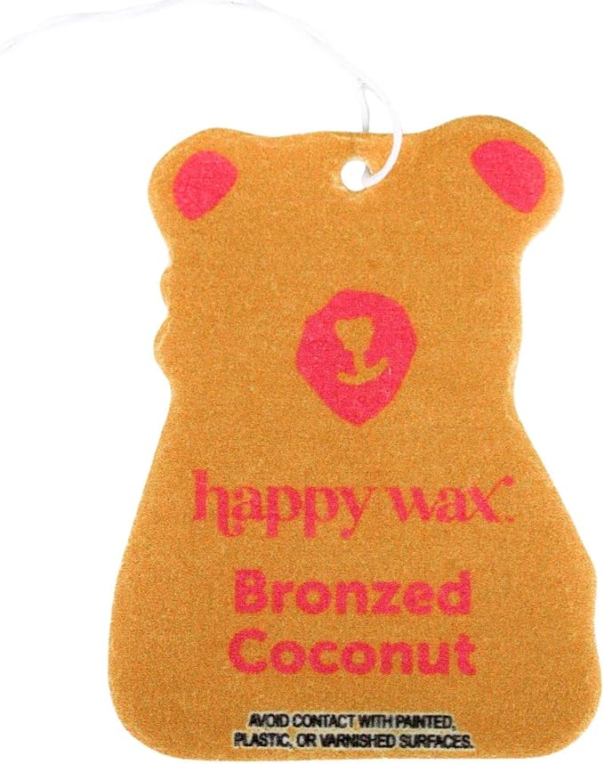 Happy Wax Bronzed Coconut Hanging Car Cub Air Freshener - Scented and Infused with Natural Essential Oils - Cute 4-Pack