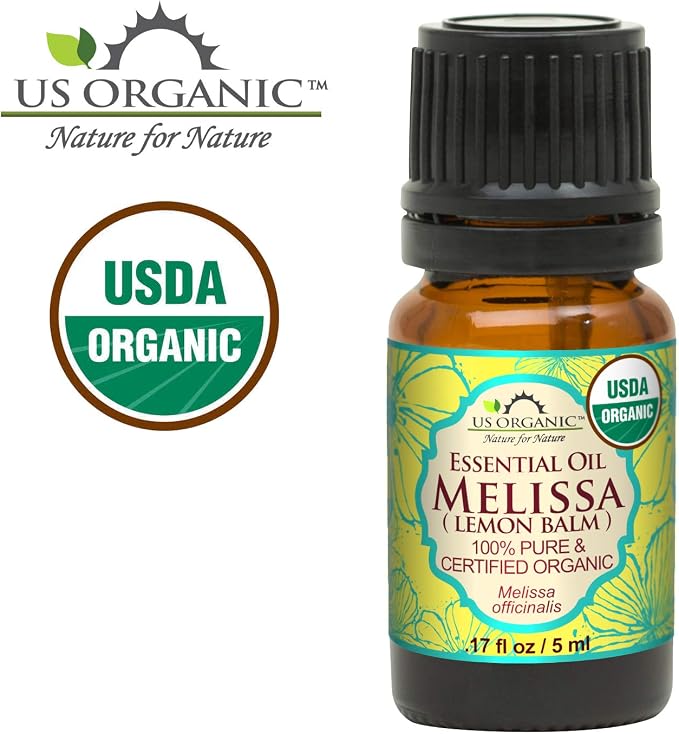 US Organic 100% Pure Melissa (Lemon Balm/Sweet Balm) Essential Oil - USDA Certified Organic, Steam Distilled - W/Euro Dropper (5 ml / 1/6 fl oz)